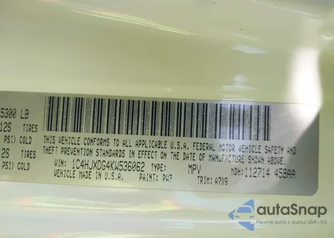 2019 Jeep Wrangler Unlimited Sport S 4X4 from USA, damaged, VIN 1C4HJXDG4KW536062